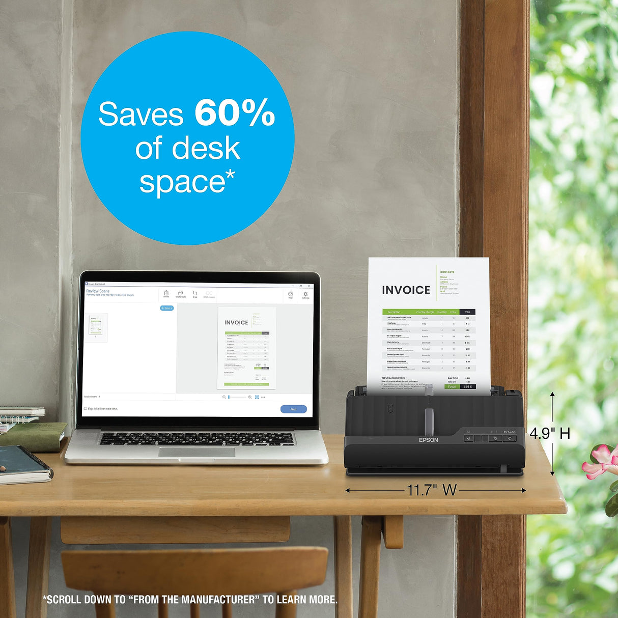 Epson Workforce ES-C220 Compact Desktop Document Scanner with 2-Sided Scanning and Auto Document Feeder (ADF) for PC and Mac Epson