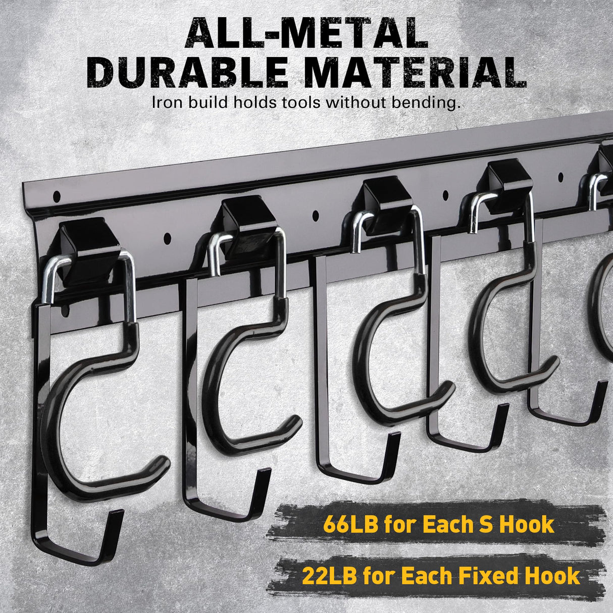 ELEAD 68'' All Metal Adjustable Garden Tool Organizer: Garage Tool Organizer Wall Mount with Black Garage Hooks, Garage Organizers and Storage, Tool Organizer for Broom Rake Holder Shovel ELEAD