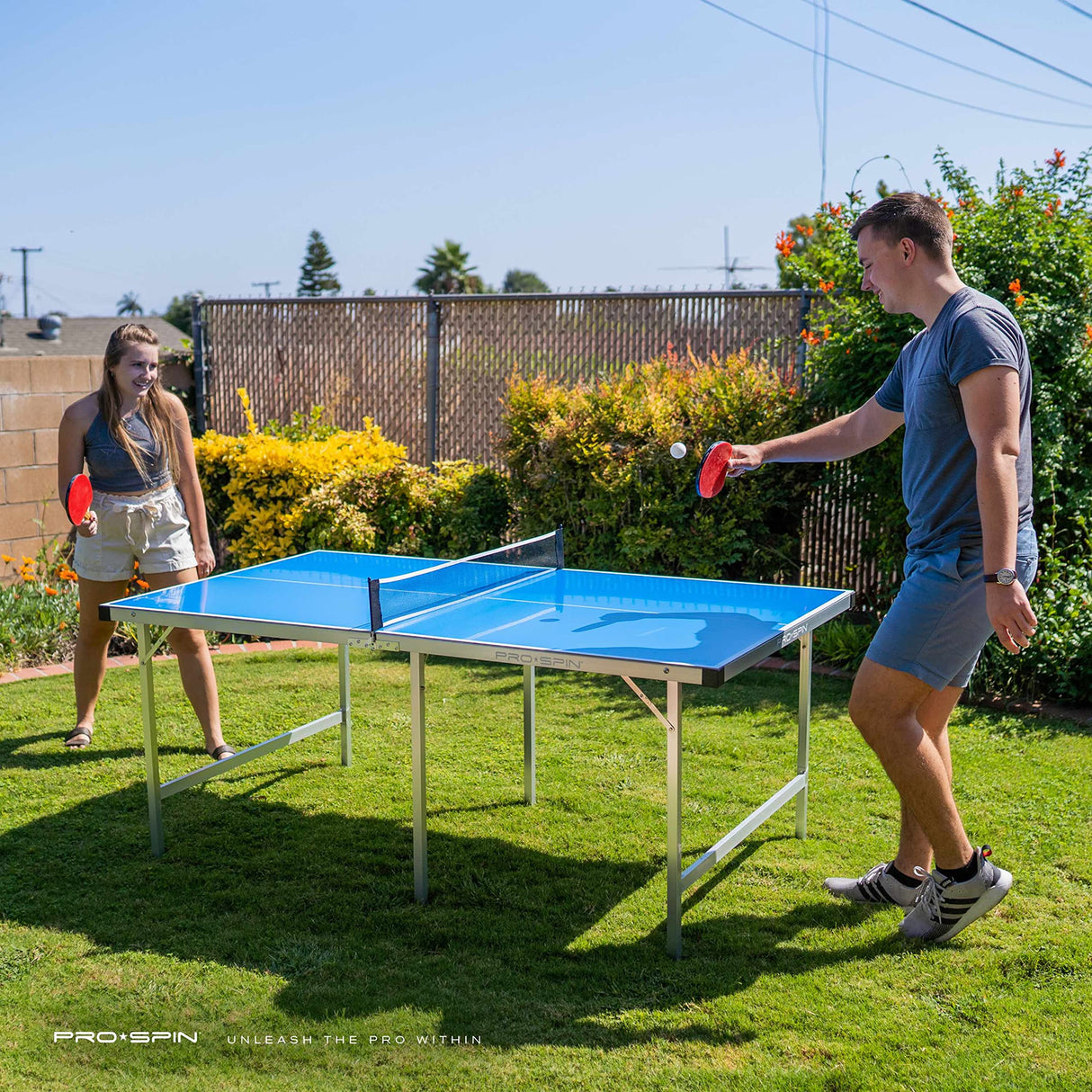 PRO SPIN Ping Pong Table - 6 x 3.5 ft Wide Mid-Size, Foldable | Complete Set with High-Performance Ping Pong Paddles & Balls | 100% Pre-Assembled | Outdoor, Weatherproof, Portable Table Tennis Table PRO SPIN