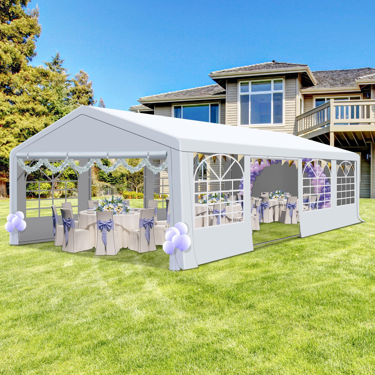 COVERONICS Outdoor Canopy Party Tent, 20'X30' Patio Party Tent with Rollable Sides and 4 Sandbags, Heavy Duty Steel Frame Carport Gazebo Event Tent Perfect for Wedding, Birthday Party, Outdoor Event COVERONICS