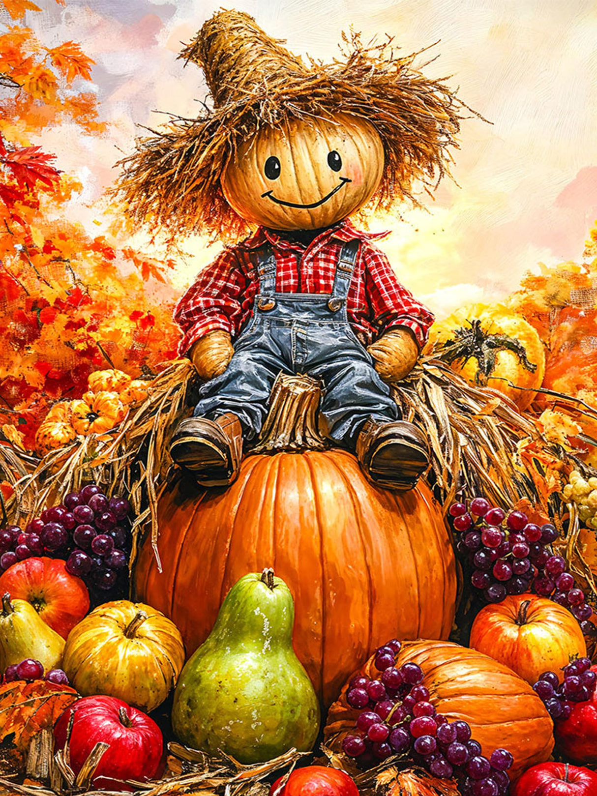 Zythron Halloween Diamond Art Kits for Adults DIY 5D Scarecrow Pumpkin Fall Diamond Art Paint with Diamond Painting Full Drill Gem Art Painting Kit for Home Wall Decor Gifts 12x16 in Zythron