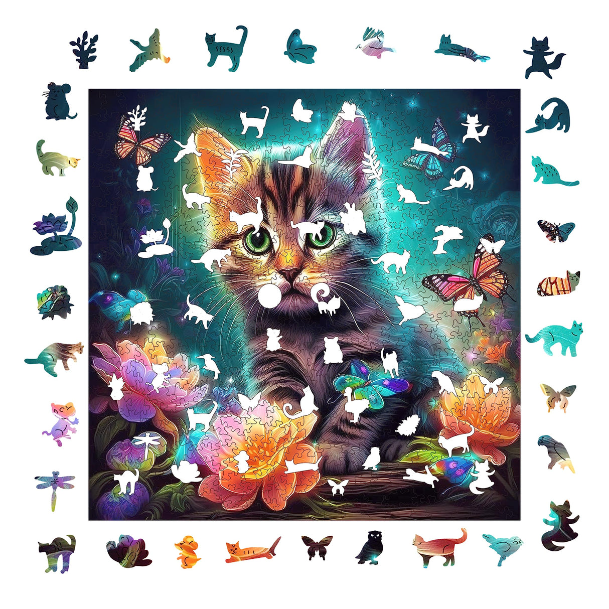 Mys Aurora Wooden Puzzles, Kitten in Dream Wooden Jigsaw Puzzles 500 Piece, Unique Luxurious Shaped Wood Puzzle for Adults and Kids, Best Gift for Birthday 11.2 x 11.2 Inch Mys Aurora