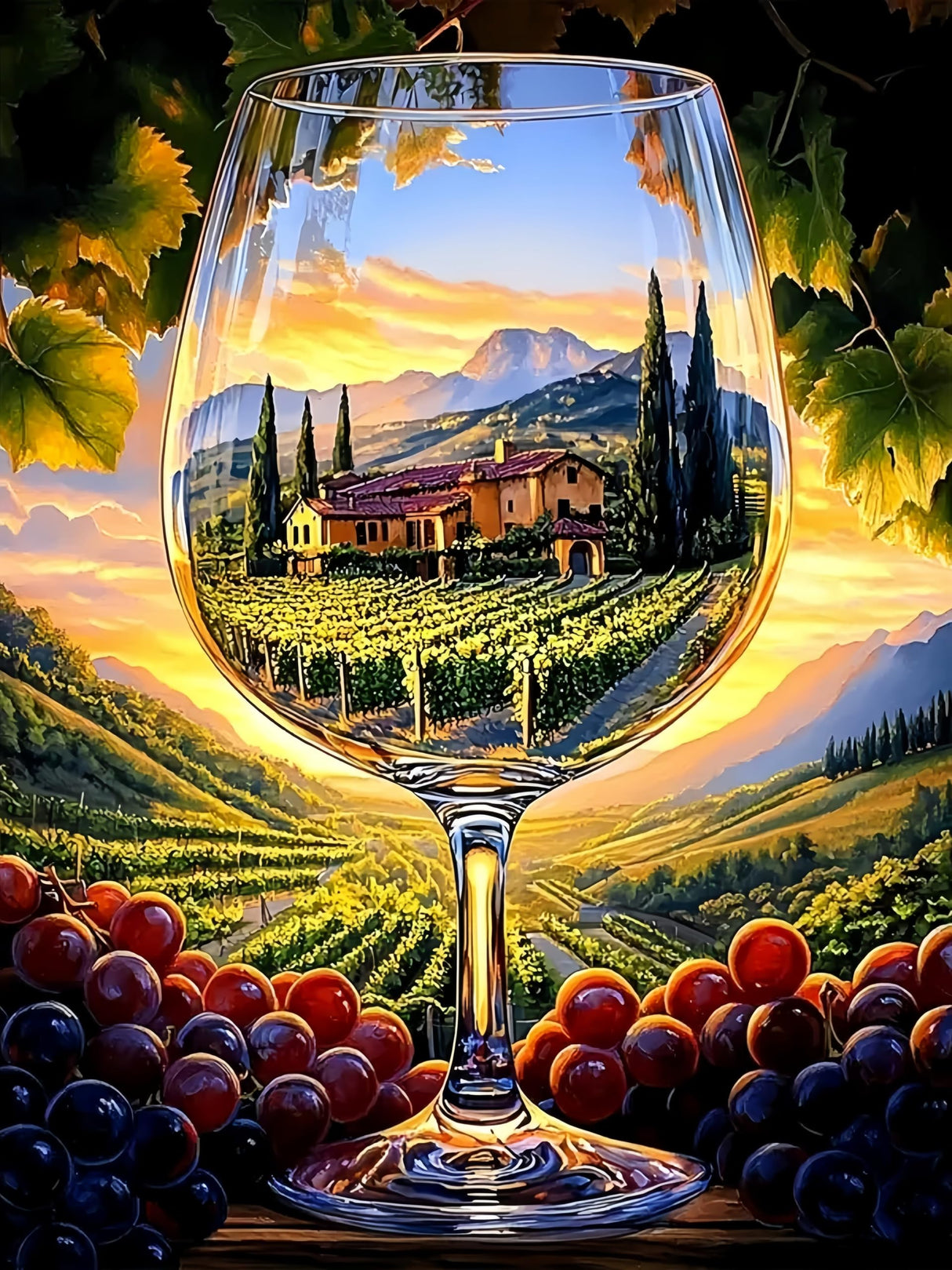 CHWGLFGG 5D Diamond Art Kits for Adults Beginners, Landscape Wine in Glass Diamond Painting Kits, DIY Full Round Drill Paint by Diamonds Dot Gem Art for Adults, Home Wall Decor 12x16 Inch CHWGLFGG