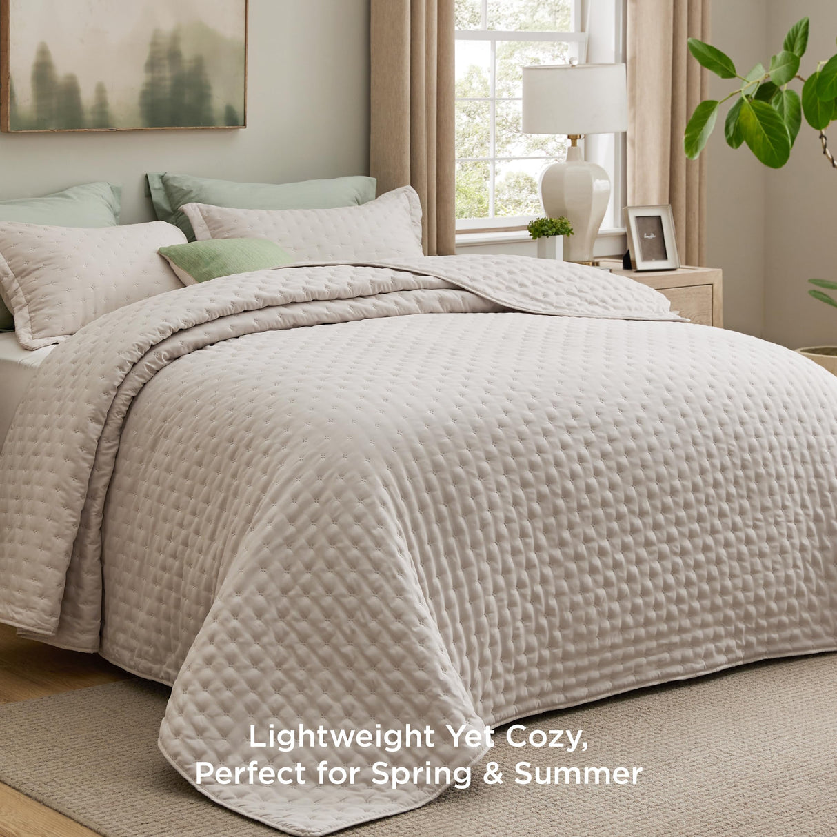 Bedsure King Quilt - Ultra Soft Quilt Bedding for Modern Farmhouse Bedroom Decor, Lightweight All-Season King Size Comforter, Natural Bedspread Coverlet 106x96 Inch Bedsure