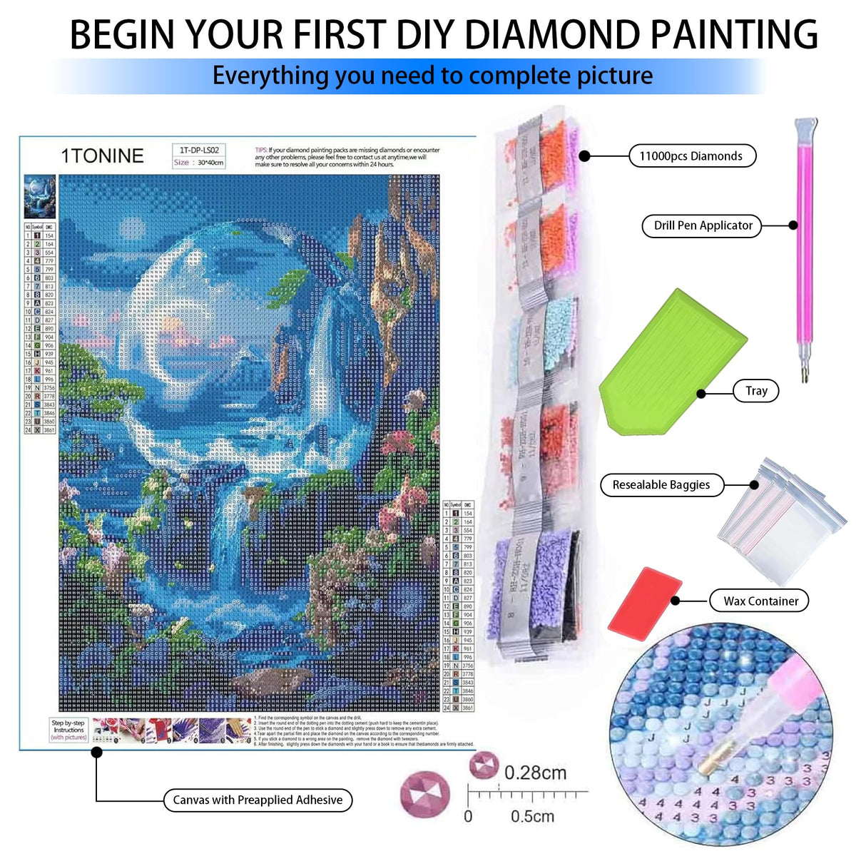 1tonine Fantasy Landscape Diamond Art Kits for Adults -5D DIY Full Round Diamond Painting Kits for Beginners-Diamond Dots Gem Arts and Crafts for Home Decor and Gifts 1tonine