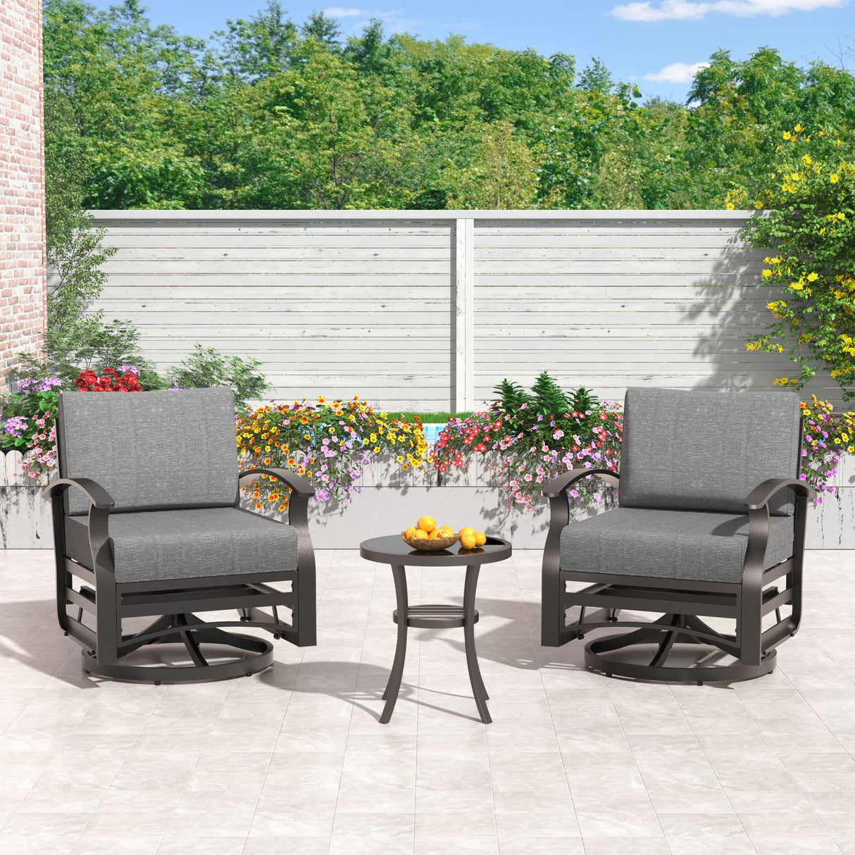 Kullavik Aluminum Patio Furniture Set,8 Pieces 10 Seat Metal Outdoor Furniture Conversation Set w/45 Propane Gas Fire Pit&Swivels,Grey Kullavik