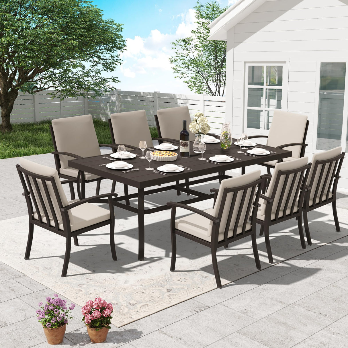 HAPPATIO Aluminum 9 Piece Patio Dining Set - Aluminum Outdoor Dining Set for 8, Patio Dining Table and Chairs Set, Patio Furniture with Table and Chairs (Black) HAPPATIO