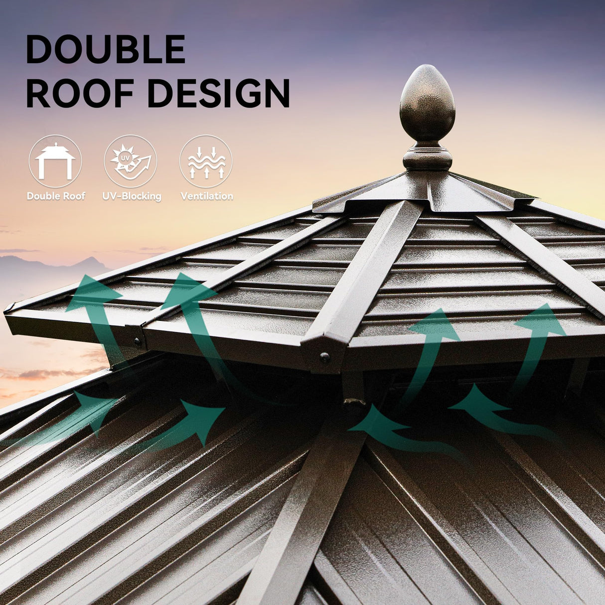 YITAHOME 10x10ft Hardtop Gazebo with Nettings and Curtains, Heavy Duty Double Roof Galvanized Steel Outdoor Combined of Horizontal Vertical Stripes Roof for Patio, Backyard, Deck, Lawn (Bronze) YITAHOME