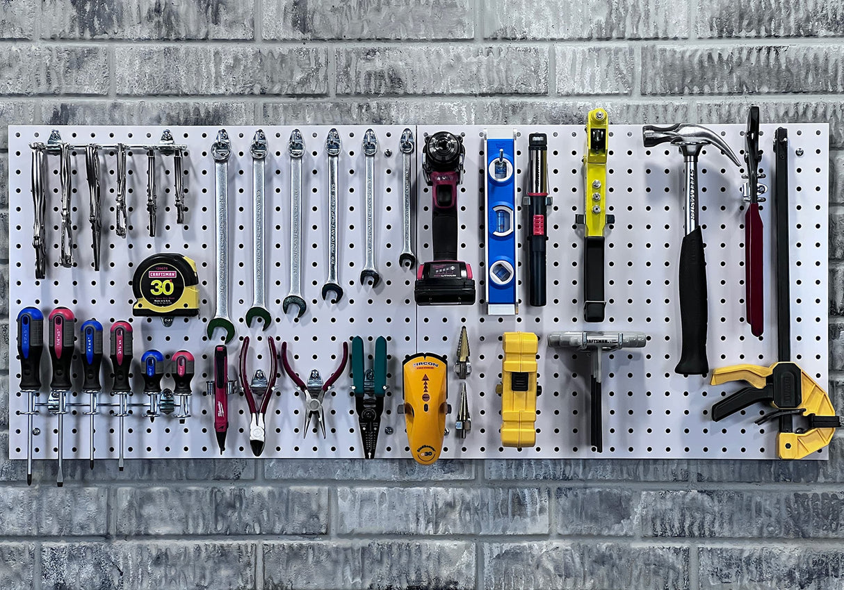 Triton Products Heavy Duty Poly Pegboards - Set of 2 DuraBoard Wall Panels, Each 22" x 18" x 1/4" with 1/4" Holes for Home, Office, Garage, Storage and Organization (White) Triton Products