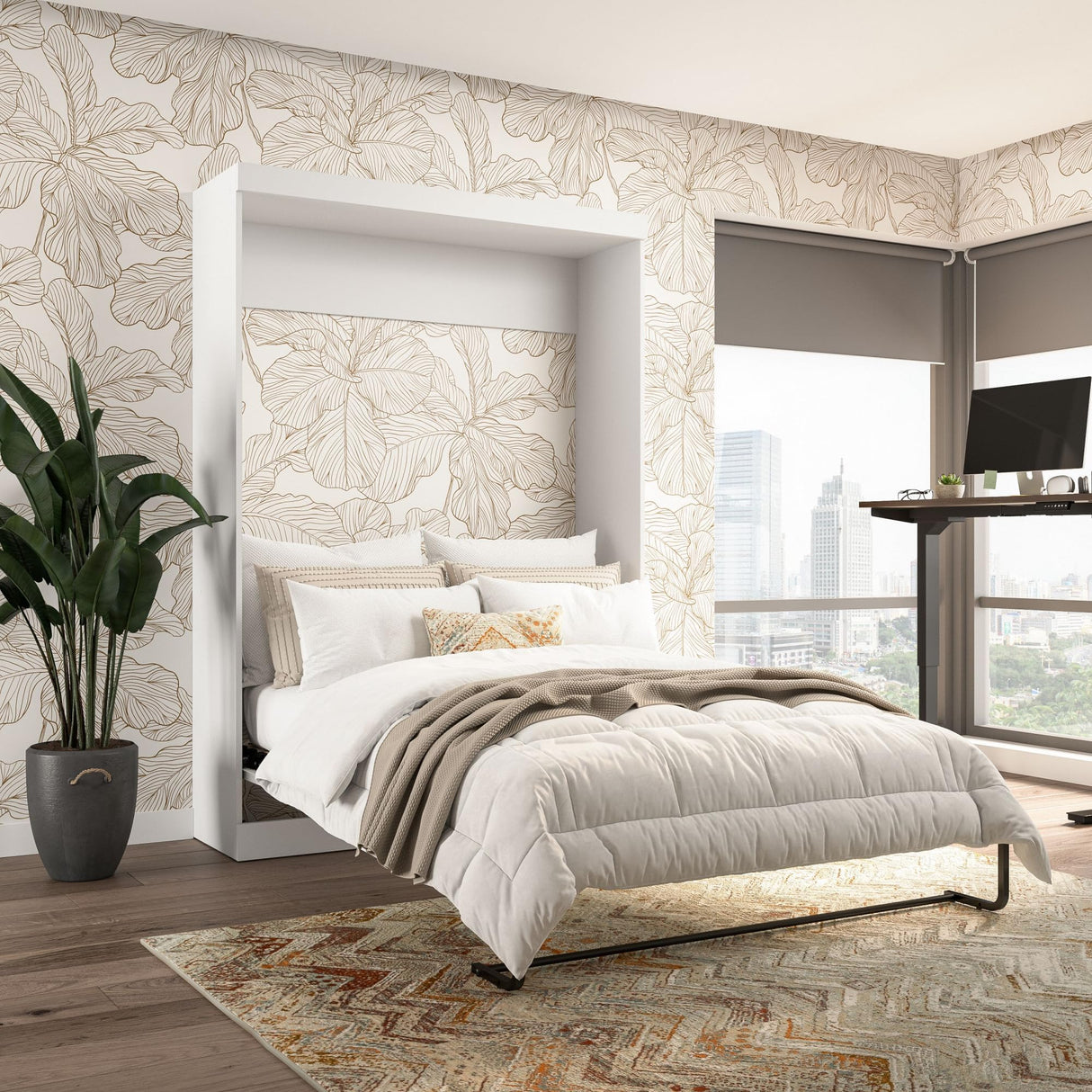 Bestar Pur Full Size Murphy Bed in White, 59-inch Space-Saving Sleeping Arrangement for Multipurpose Area, Bedroom, Guest Room, or Living Room Bestar