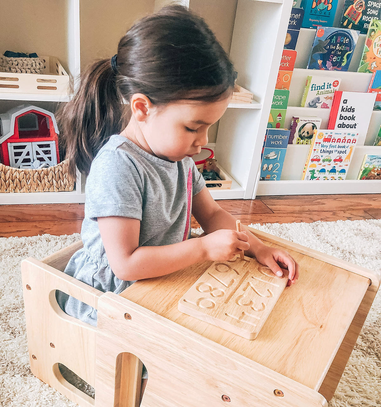 Montessori & Me Wood Number Tracing Board - Montessori Wooden Numbers and Shapes Complements Wooden Letter Tracing Board - Large Wooden Print Numbers for Toddler to Preschool Montessori & Me