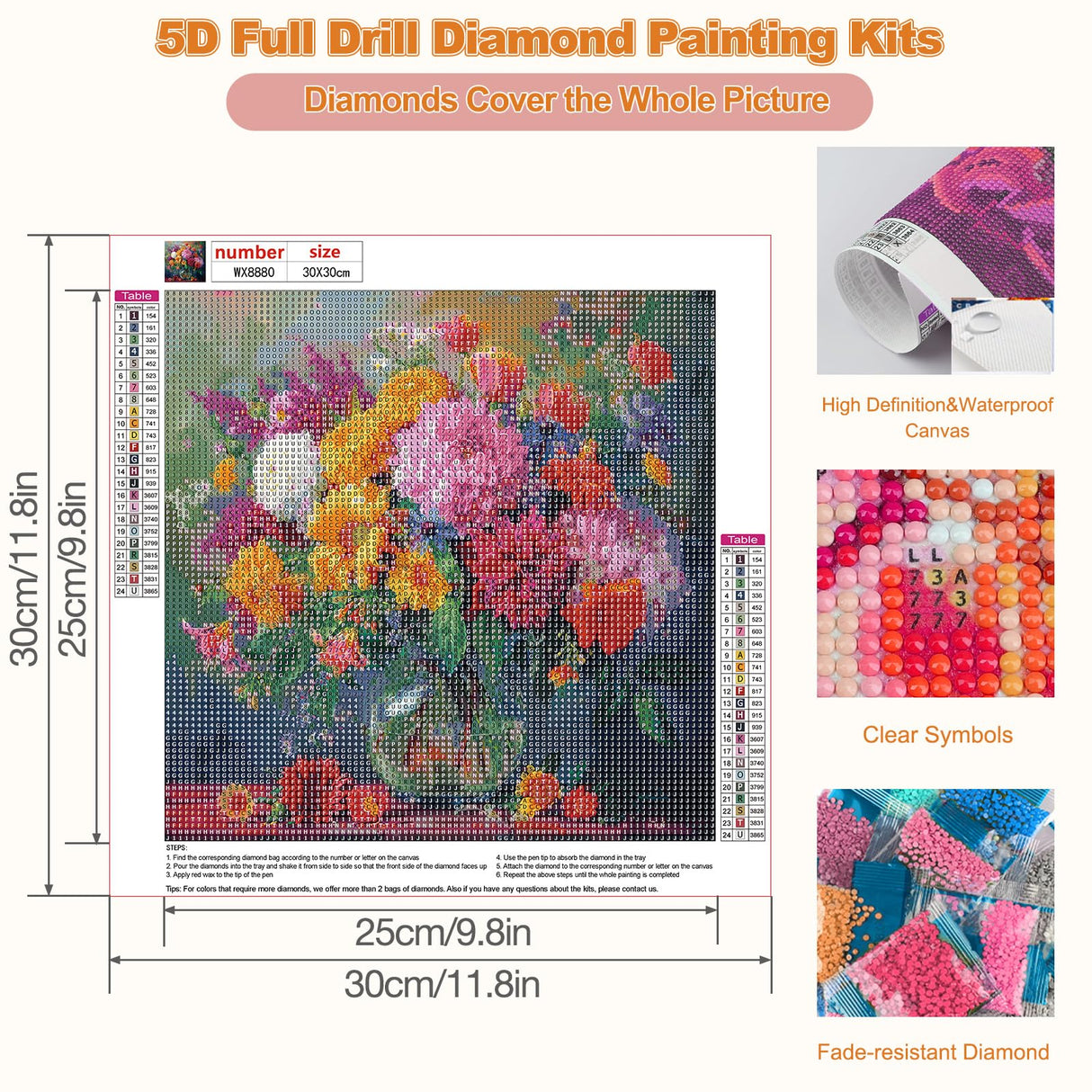 CEOVR Flower Diamond Art Kits for Adults, 5D Full Drill Diamond Painting Dots DIY Gem Art, Adult Crafts Kits Arts and Crafts, Wall Decor for Home Office 12x12in CEOVR