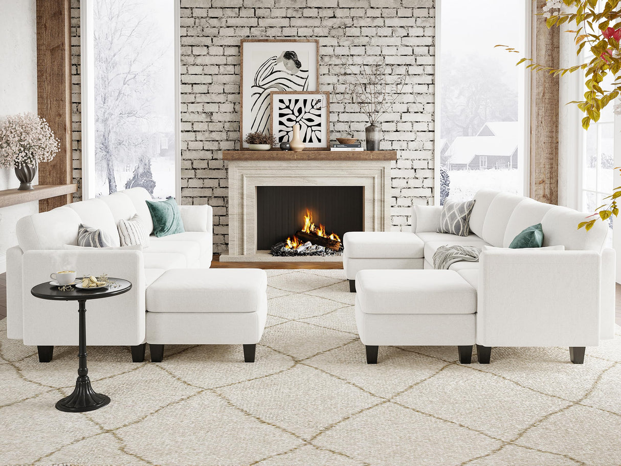 Huatean Home Modular Sectional Sofa, Convertible U Shaped Sofa Couch with High Density Memory Foam, 6 Seat Comfy Modular Sofa Couch for Living Room, Modern U Shaped Sectional Sofa, White Huatean Home