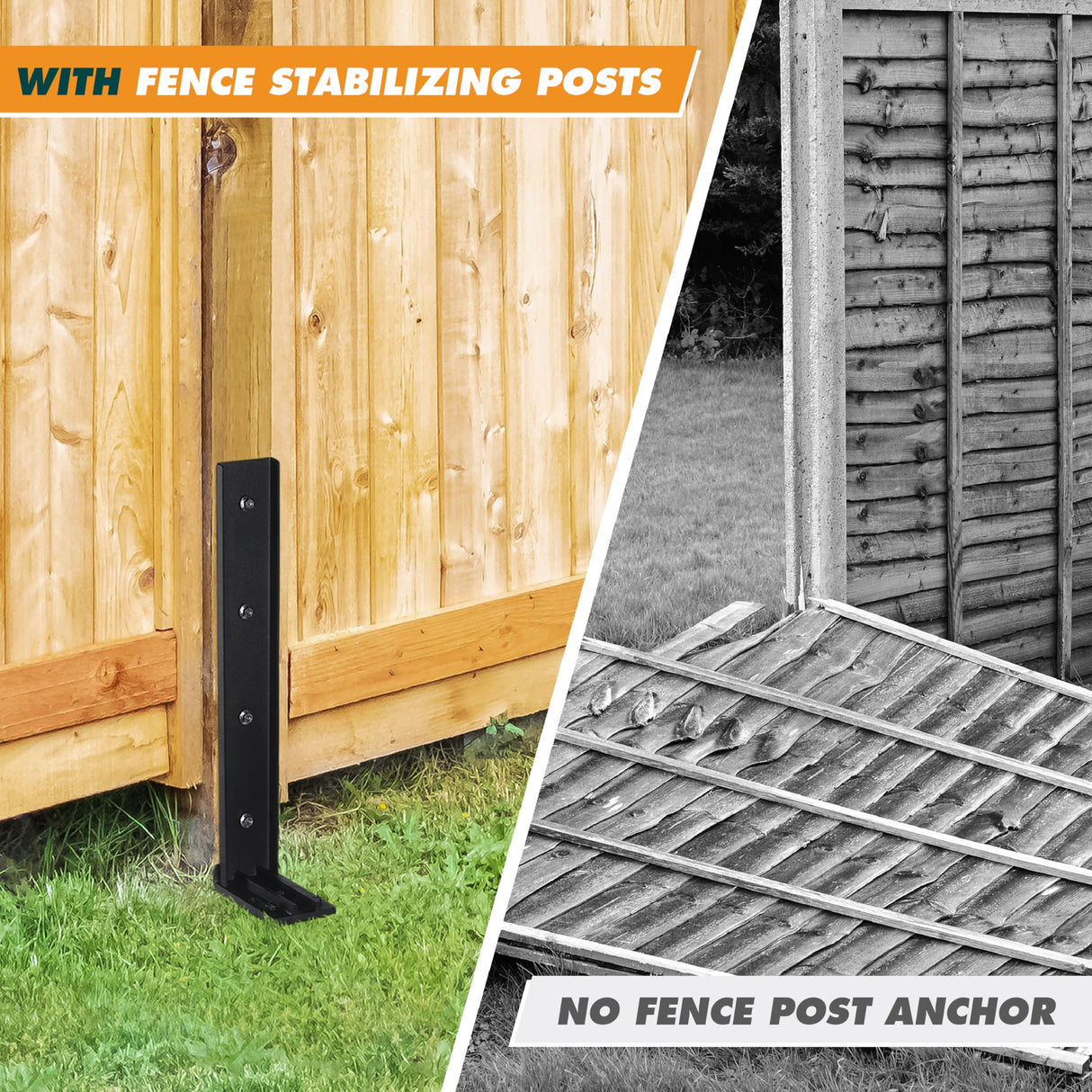 TANIVO 4 Pack Heavy Duty Steel Fence Post Anchor Repair Kit with Adjustable Width Connection and Reinforced Base for Repairing Tilted/Broken Wood Fence Post Support TANIVO