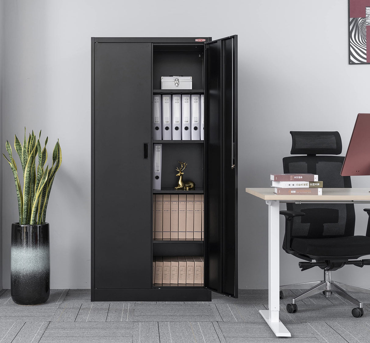 BESFUR Metal Storage Cabinet 71-inch Tall, Large Garage Locker with Adjustable Shelves & Locking Doors, Steel File Cabinet for Office, Pantry, Home (Black) BESFUR