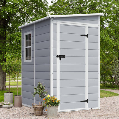 JUMMICO Outdoor Storage Shed, 5 x 4 FT Resin Shed with Floor and Lockable Door, Plastic Garden Tool Outside Sheds for Patio Backyard Lawn
