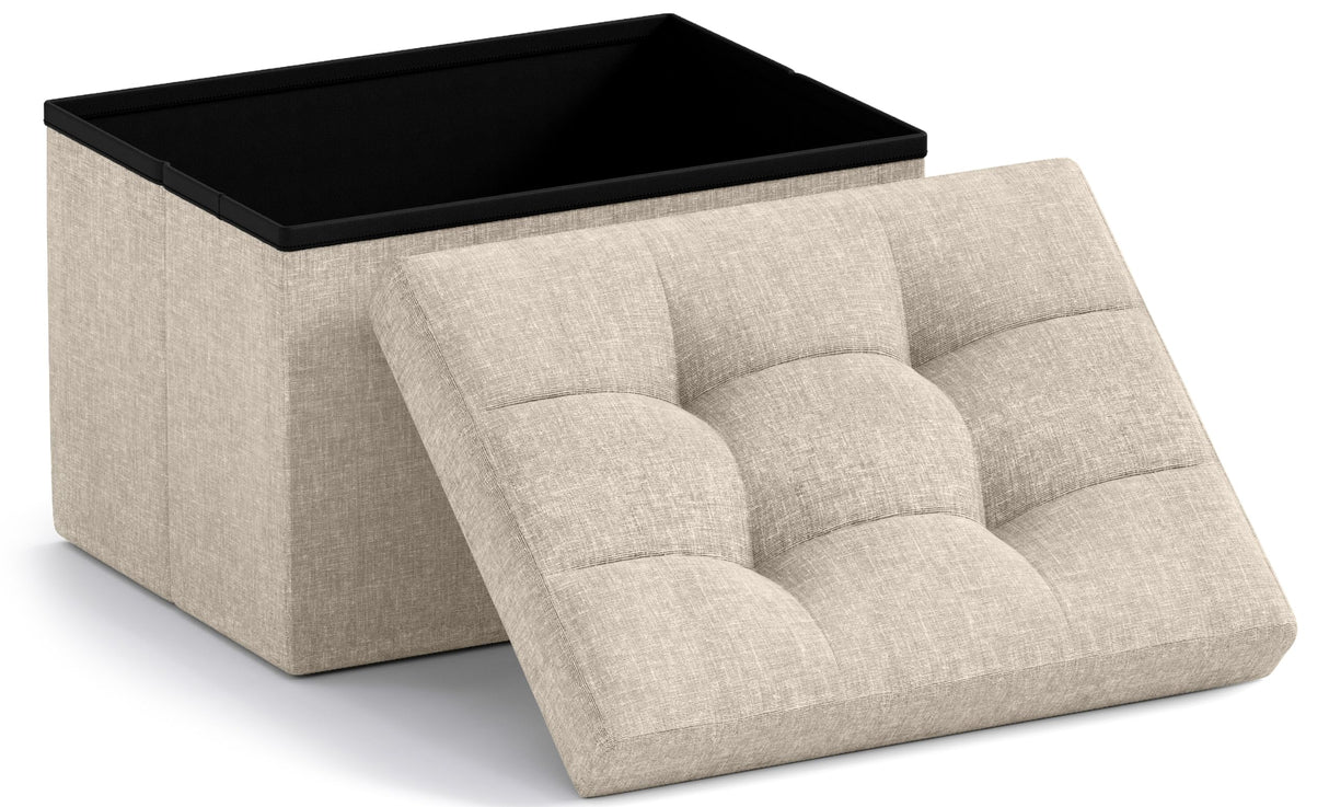 Ornavo Home Small Storage Ottoman Foldable Collapsible Rectangle Linen Ottoman Foot Rest Stool Seat, for Living Room, Bedroom, Home Office, Dorm - 12 x 16 x 12, Beige Ornavo Home