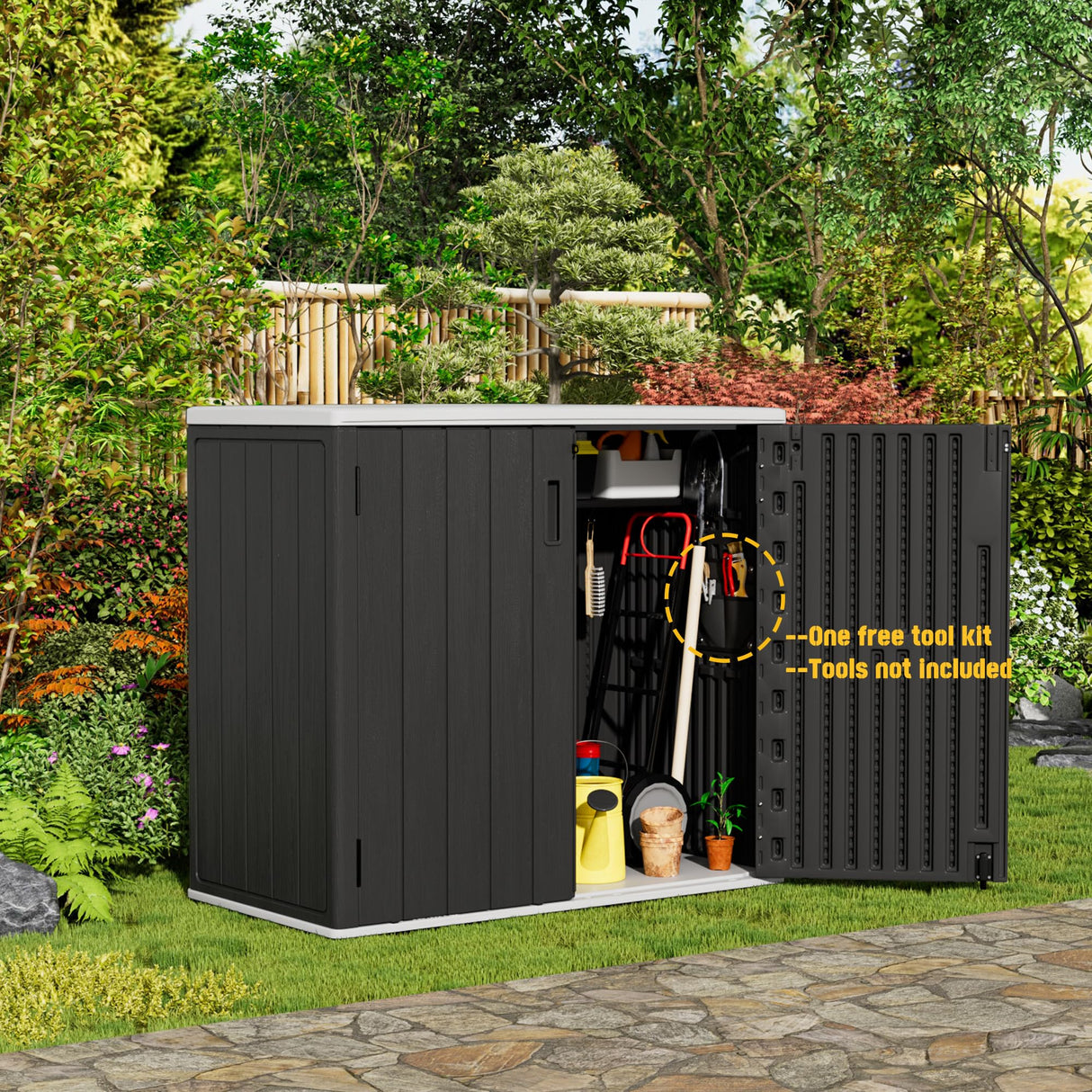 Mrosaa Large Outdoor Storage Box,Resin Sheds&Outdoor Storage Waterproof/Lockable,Outdoor Storage Cabinets for Balcony,Garage,Backyard (37Cu.ft-Black White) Mrosaa