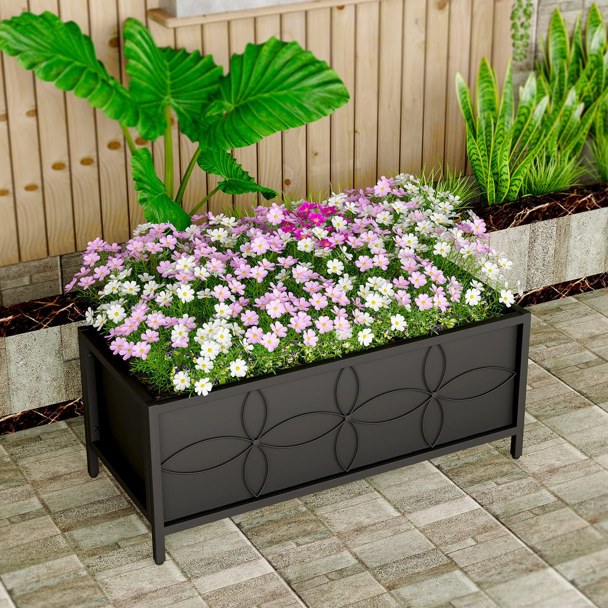 Zhongma Sturdy Raised Garden Bed with Inner Fabric Liners for Vegetables Flower, Planter Box for Backyard Patio Balcony. Inner Size: 33.85x14.17x11 inch Zhongma