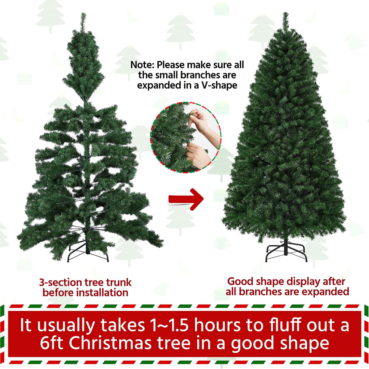 Yaheetech 6ft Premium Spruce Hinged Artificial Full Christmas Tree with 796 Branch Tips Holiday Xmas Tree with Metal Hinges and Foldable Base for Home Party Office Decoration Yaheetech