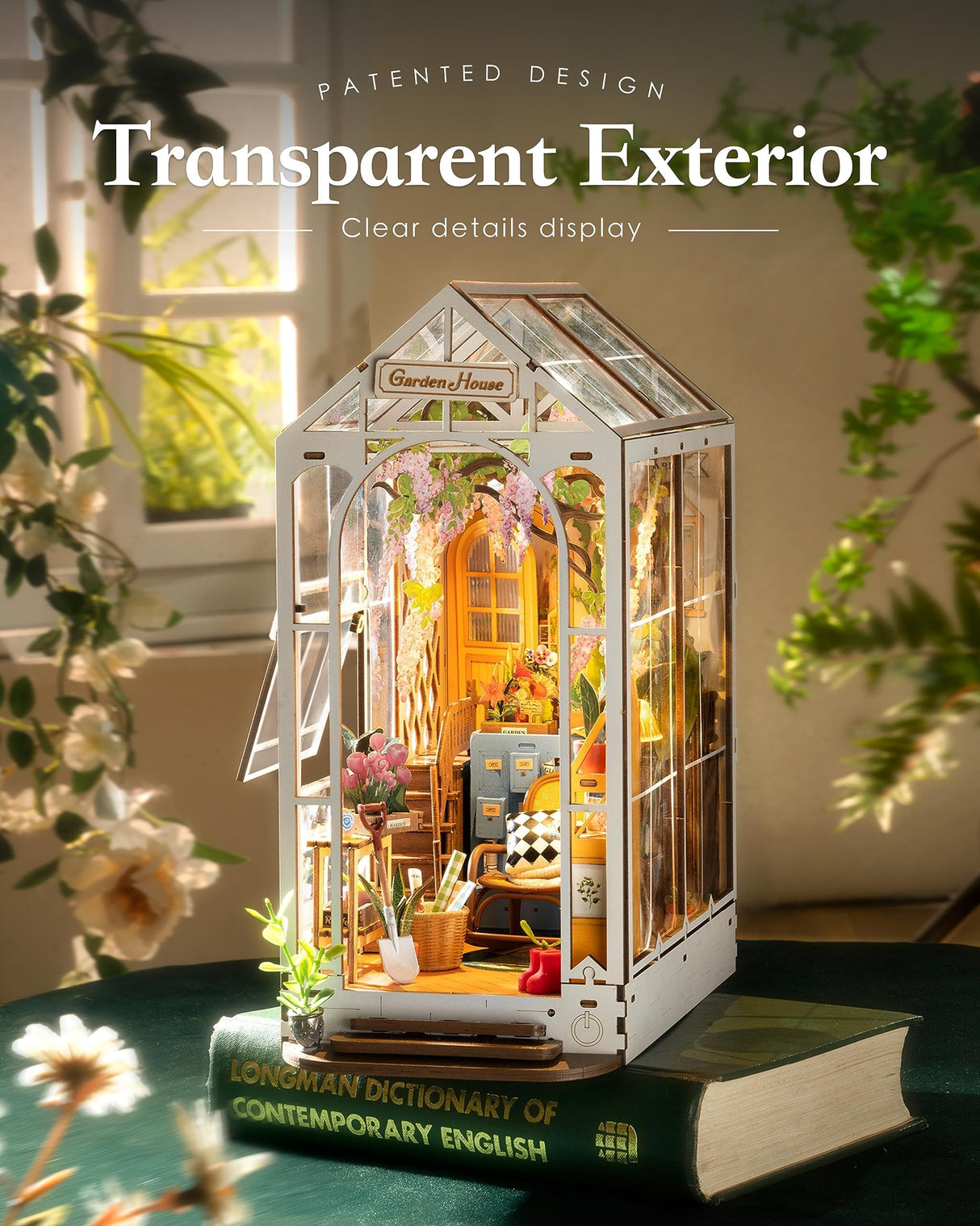 Rolife DIY Book Nook Kits for Adults-Garden House Bookshelf Insert Booknook-3d Puzzle Dollhouse Room Decor for Teen Girls Boys Women Men Rolife