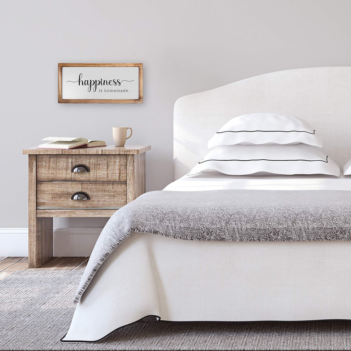 Happiness Homemade Inspirational Farmhouse Decor, Rustic Wall Art, 8x17 Inch Wood Framed MAINEVENT