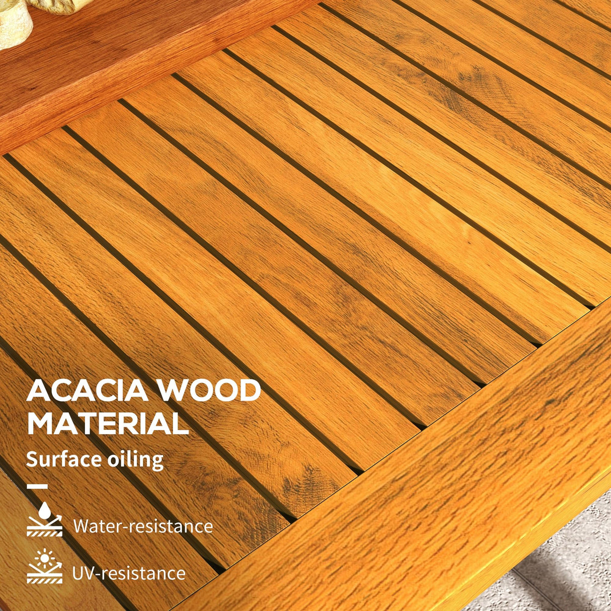 Outsunny Rectangle Patio Table for 6, Outdoor Dining Table with Umbrella Hole, Acacia Wood Table for Garden, Backyard, Deck, Natural Wood Outsunny