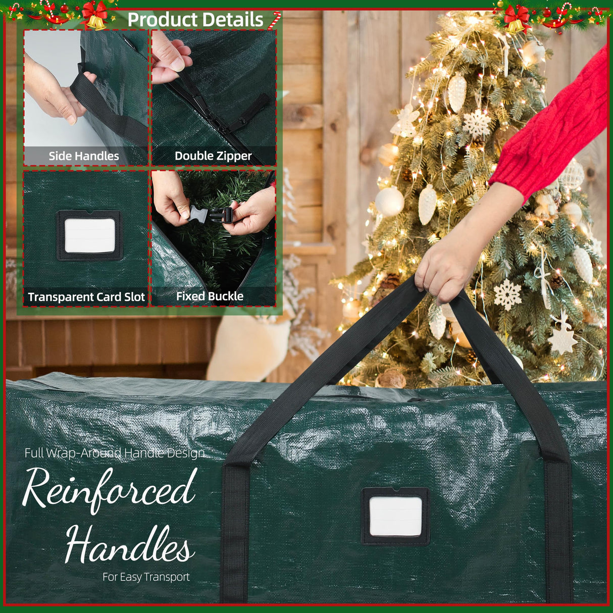 Large Christmas Tree Storage Bags Heavy Duty Tree Bags Holiday Storage Bags Protects From Moisture Or Dust,Alternative To Xmas Tree Storage Box (Green, 7.5 Ft) lucdnc