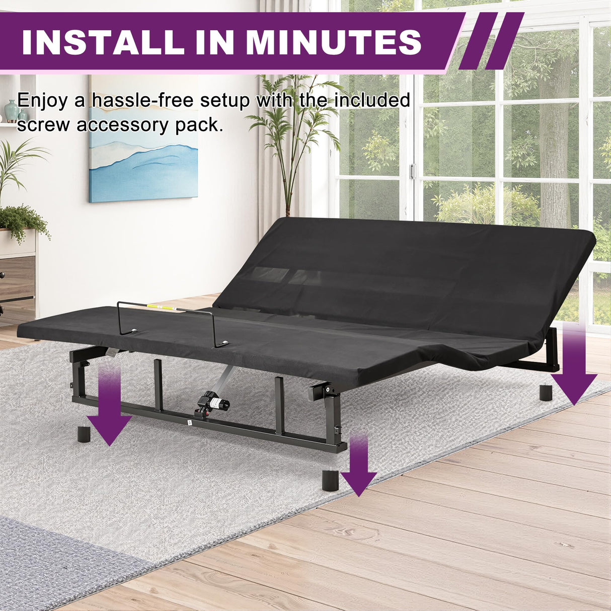 HIGREENA Adjustable Bed Frame King Size,Wireless Remote Control, Head and Foot Incline, Adjustable Bed Frame with USB Ports & Night Light, Anti-Snore HIGREENA