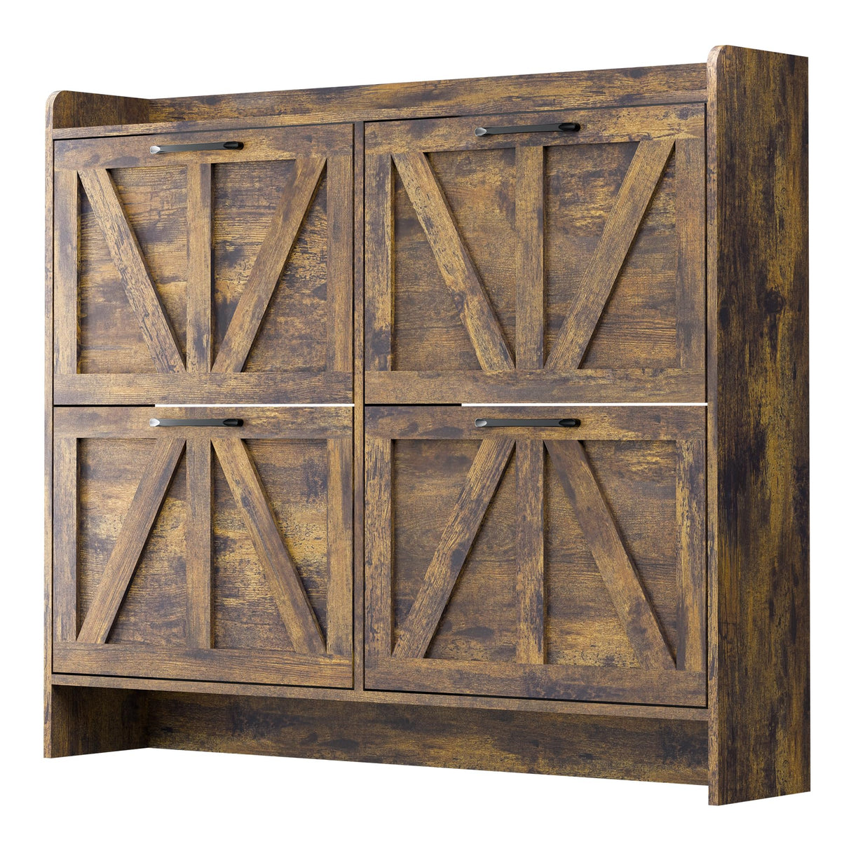 MU Shoe Storage Cabinet with 4 Flip Drawers, Freestanding Shoe Cabinet, Shoe Organizer with Wood Legs for Entryway, Slim Shoe Cabinet, Rustic MU