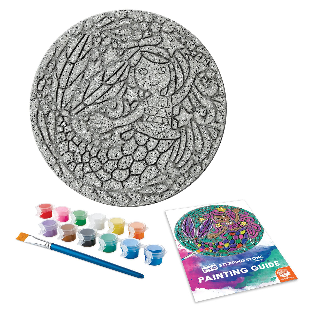 MindWare Paint Your Own Stepping Stone: Mermaid - Weather Resistant Cement, PYO Stepping Stones Kits for Kids Includes Paint, Brushes and Instructions MindWare