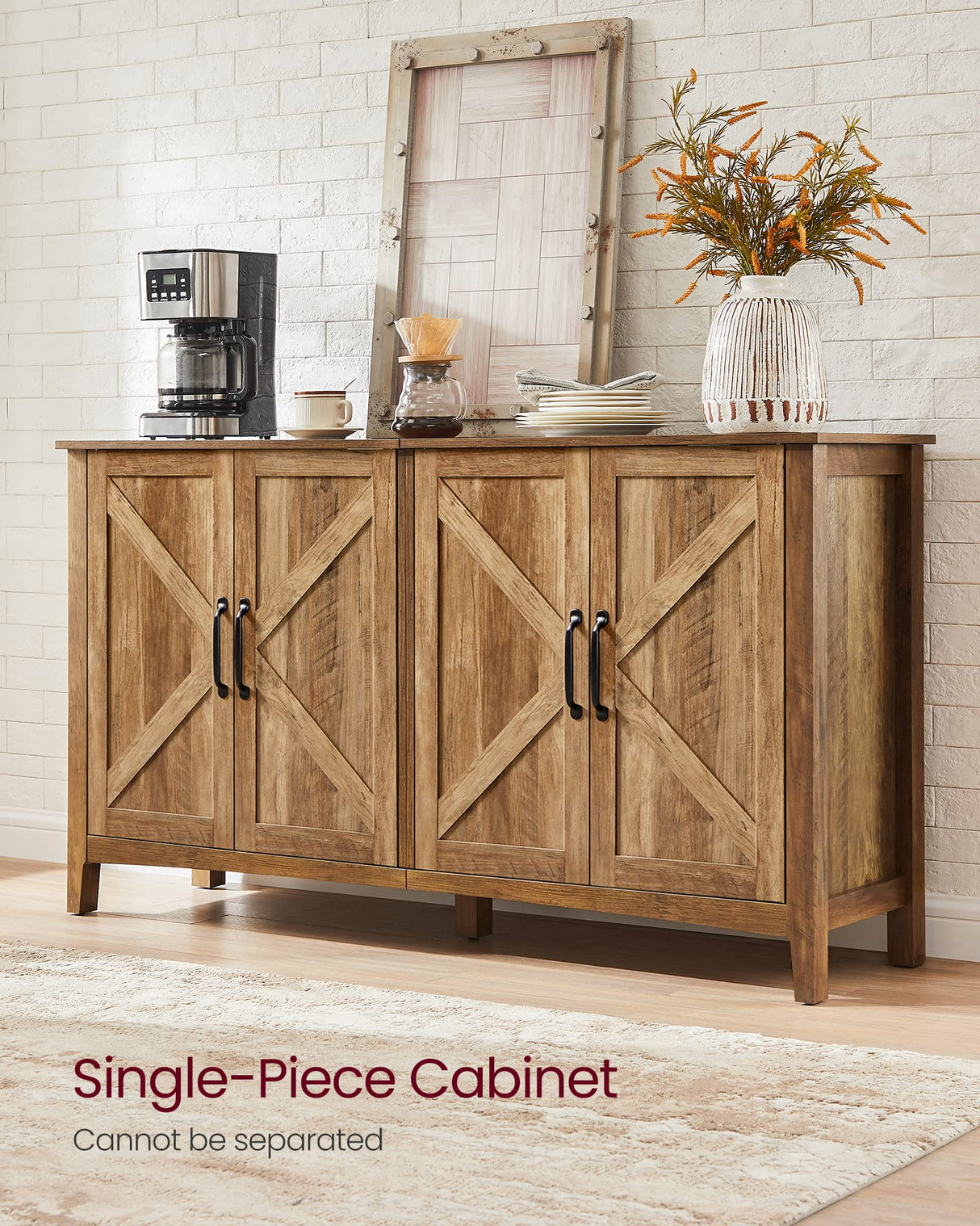 VASAGLE Buffet Storage Cabinet, 15.7" D x 59" W x 31.5" H Credenza Sideboard Table, Kitchen Cupboard with Adjustable Shelves for Living Room, Dining Room, Entryway, Rustic Walnut ULSC381T41 VASAGLE