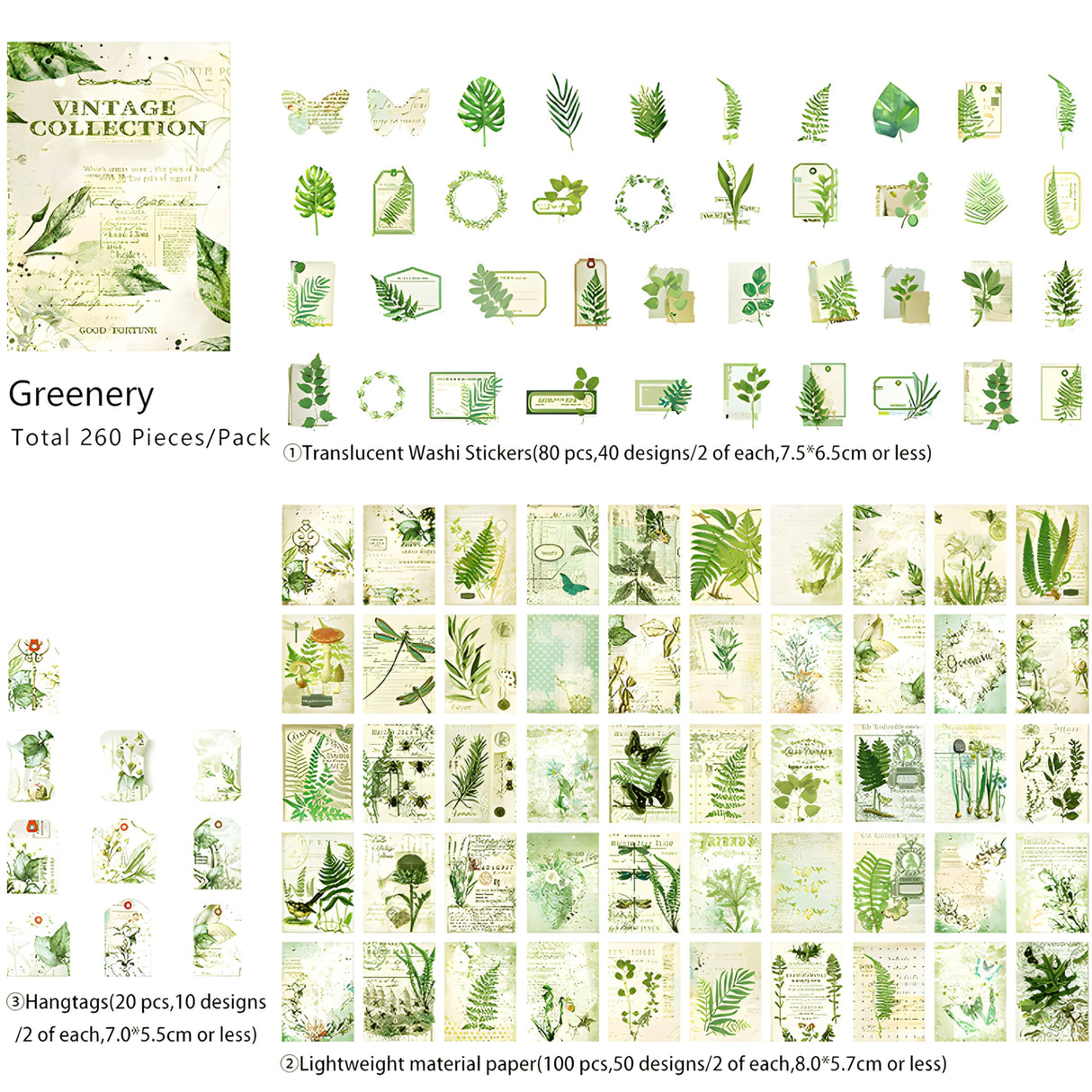 200 Pcs Vintage Ephemera Bundle Junk Journal Kit Scrapbook Supplies Paper Sticker Material Pack Scrapbooking Kit for Art Journaling Bullet Journals Planners Collage Decoupage Crafter Gifts(Greenery) Teniinet