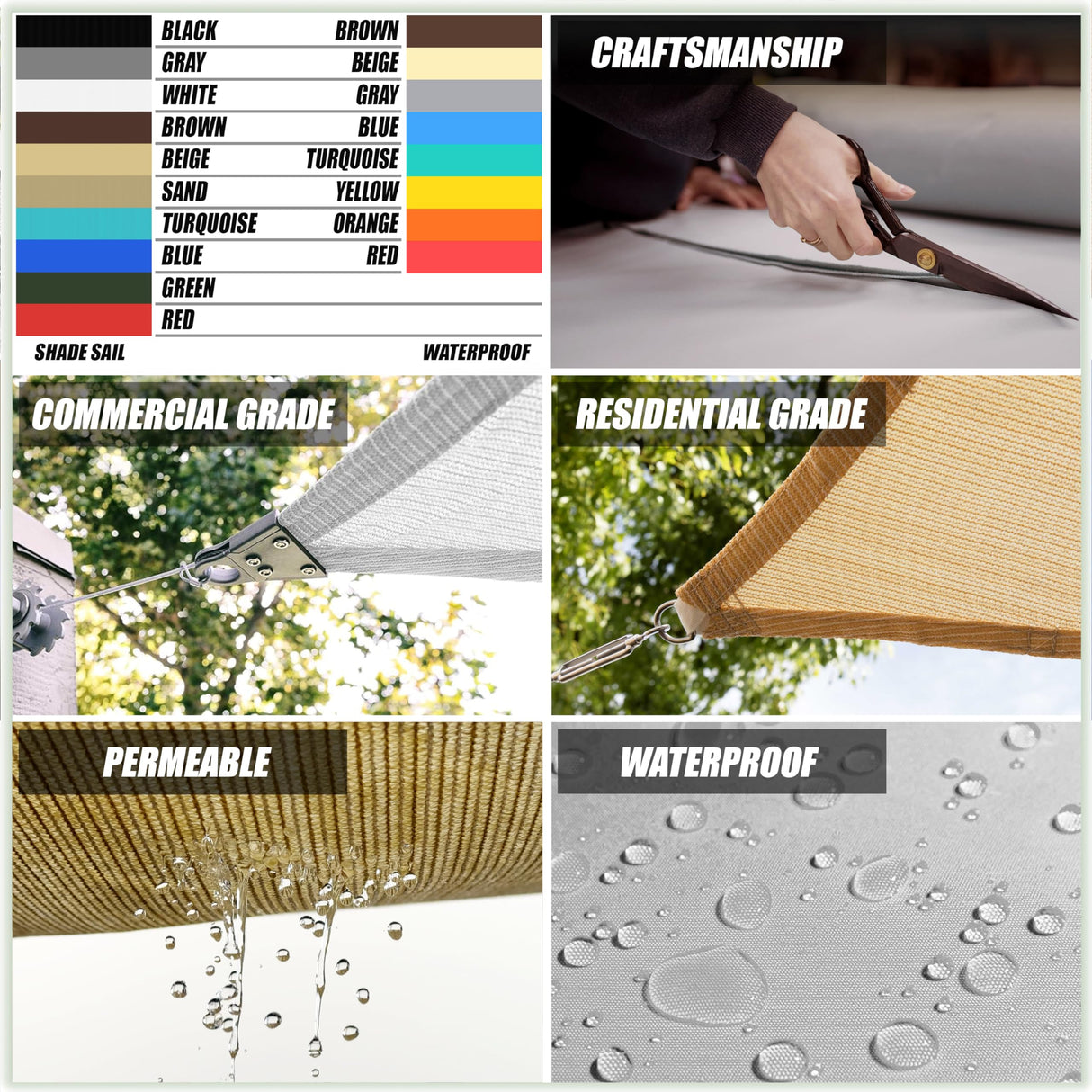 Amgo 14' x 14' Beige Square Sun Shade Sail Canopy Awning, UPF50+ AGTAPS14, 95% UV Blockage, Water & Air Permeable, Commercial and Residential, 3 Years Warranty (We Make Custom Size) Amgo