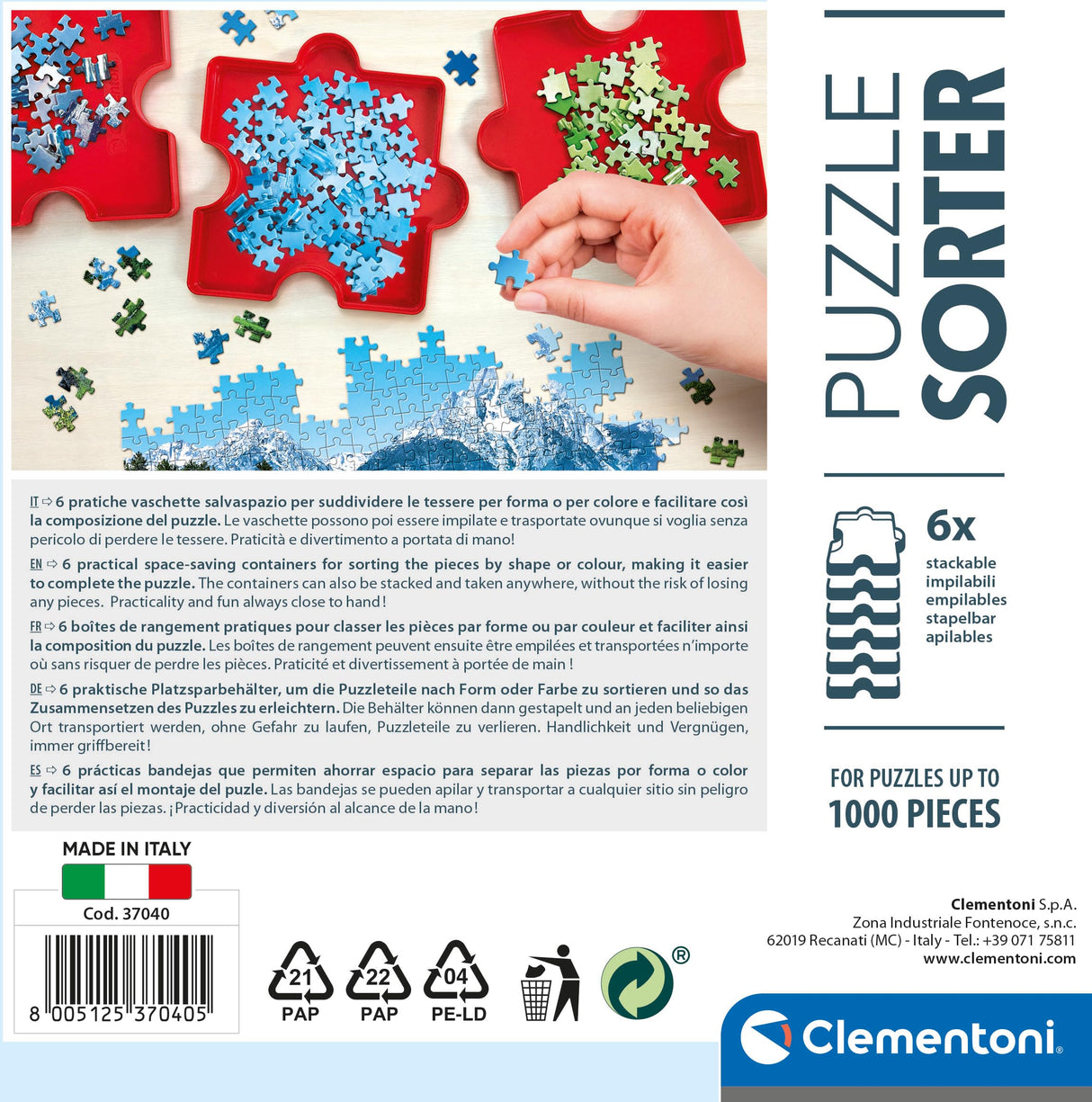 Clementoni- Puzzle Sorter: 6 Trays for Easy Jigsaw Puzzle Sorting Up to 1000 Pieces (10+ Months) Clementoni