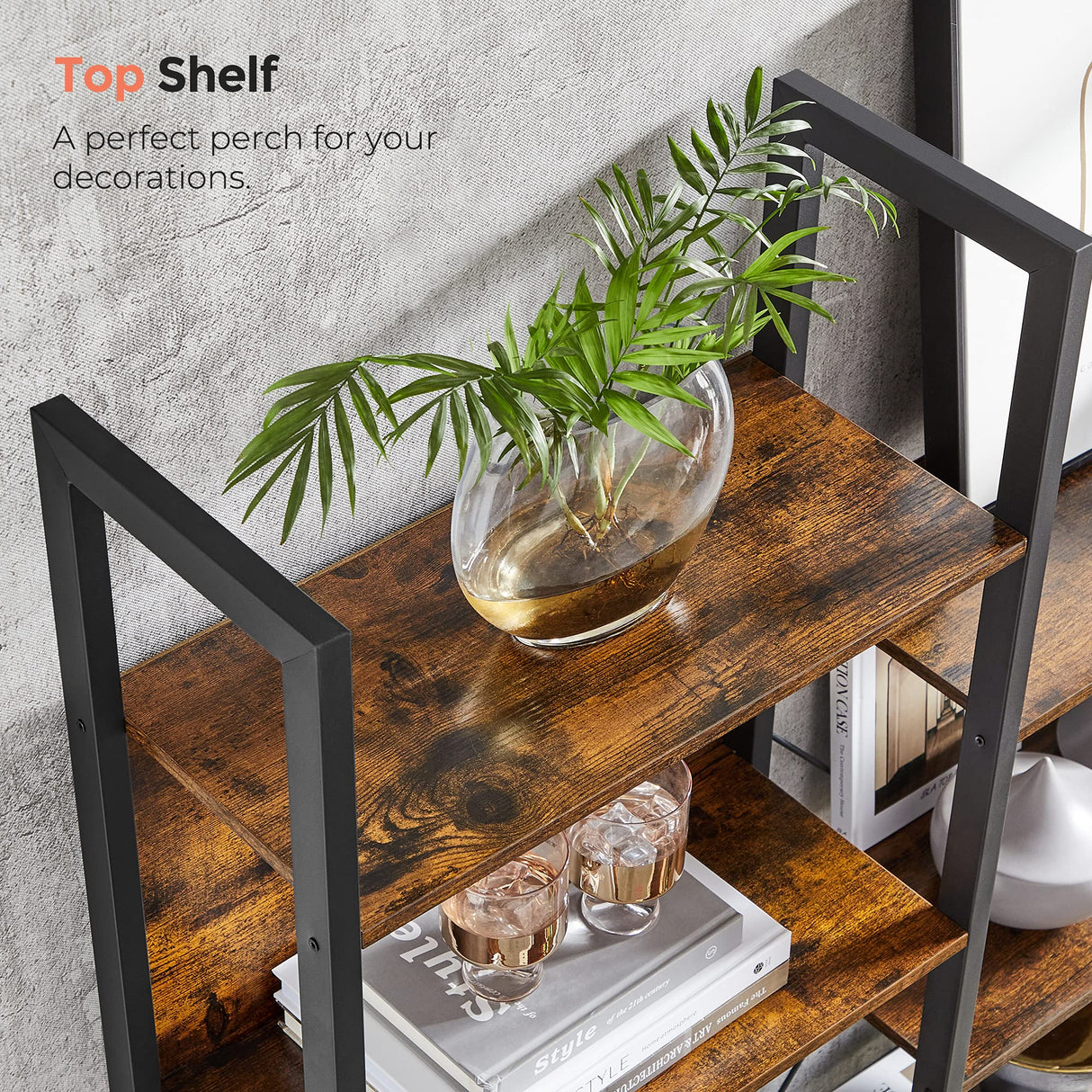VASAGLE Industrial 5-Tier Bookcase with 14 Shelves in Rustic Brown and Black VASAGLE