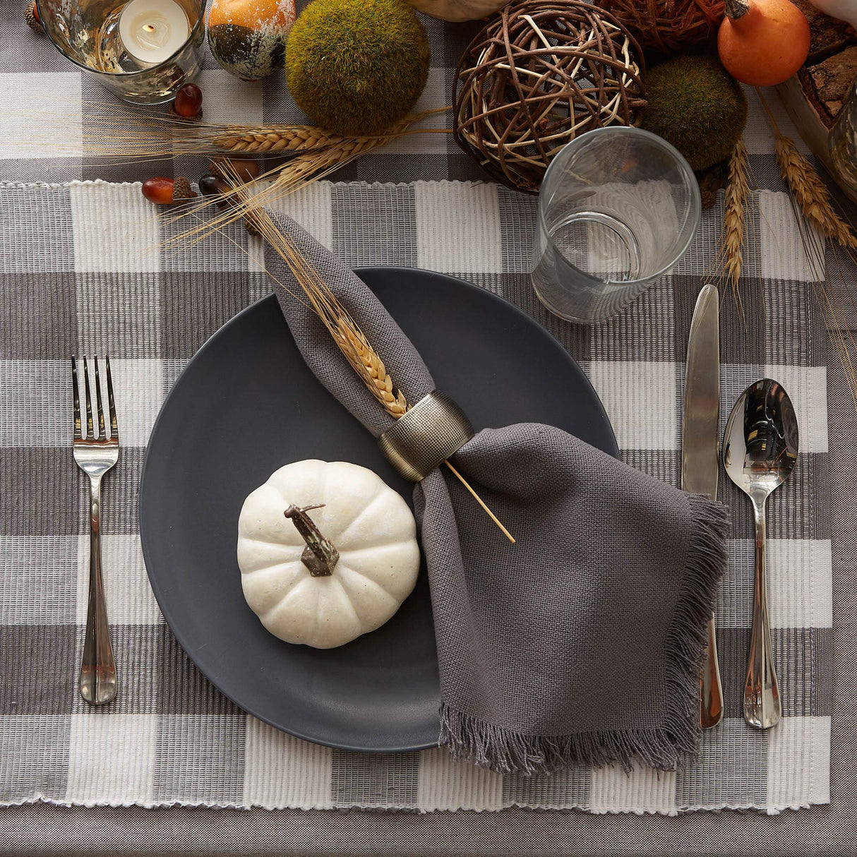 DII Buffalo Check Collection, Classic Farmhouse Placemat Set, 13x19, Gray & White, 6 Piece DII