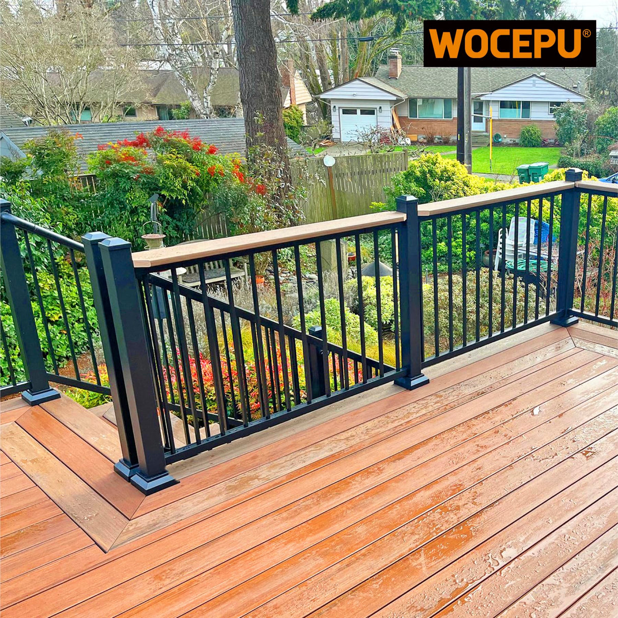 Wocepu 4 pcs 4x4 (Actual: 3.5"x3.5") Aluminum Deck Post Base Cover, for Deck railings, Stairs, Patios, Porches Split Deck Post Skirt (Black) WOCEPU