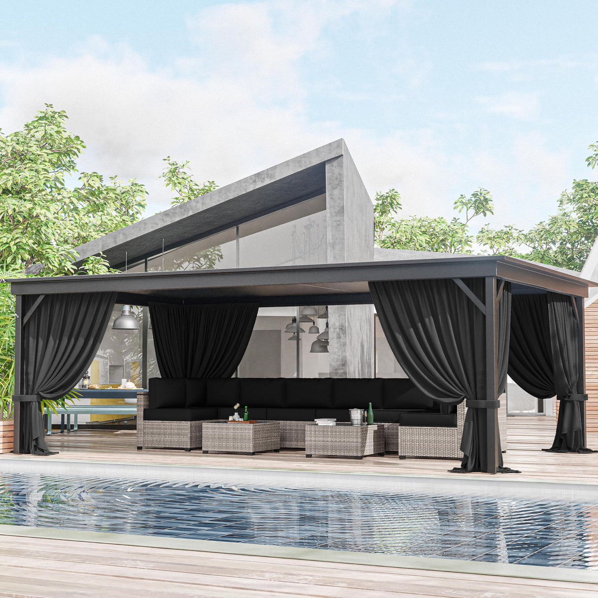 12'x 20 Gazebo Curtains Outdoor Waterproof with Hanging Rings, 4-Panel Double Zipper Sidewalls Universal Replacement Privacy Curtain, Outdoor Gazebo Curtains for Patio, Backyard(Curtains Only) Snubbull