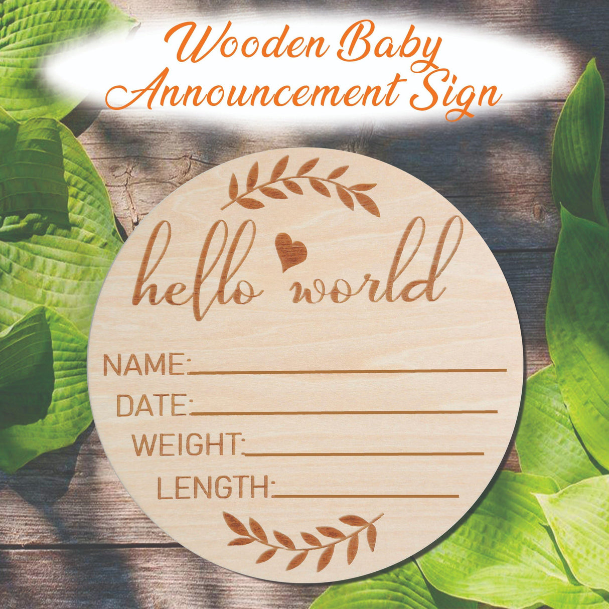 HD WOOD CRAFT Baby Announcement Sign, 5.9 inch Wooden Name Plate, Newborn Photo Prop, Birth Announcement, Brown Birch, 5 Inches HD WOOD CRAFT