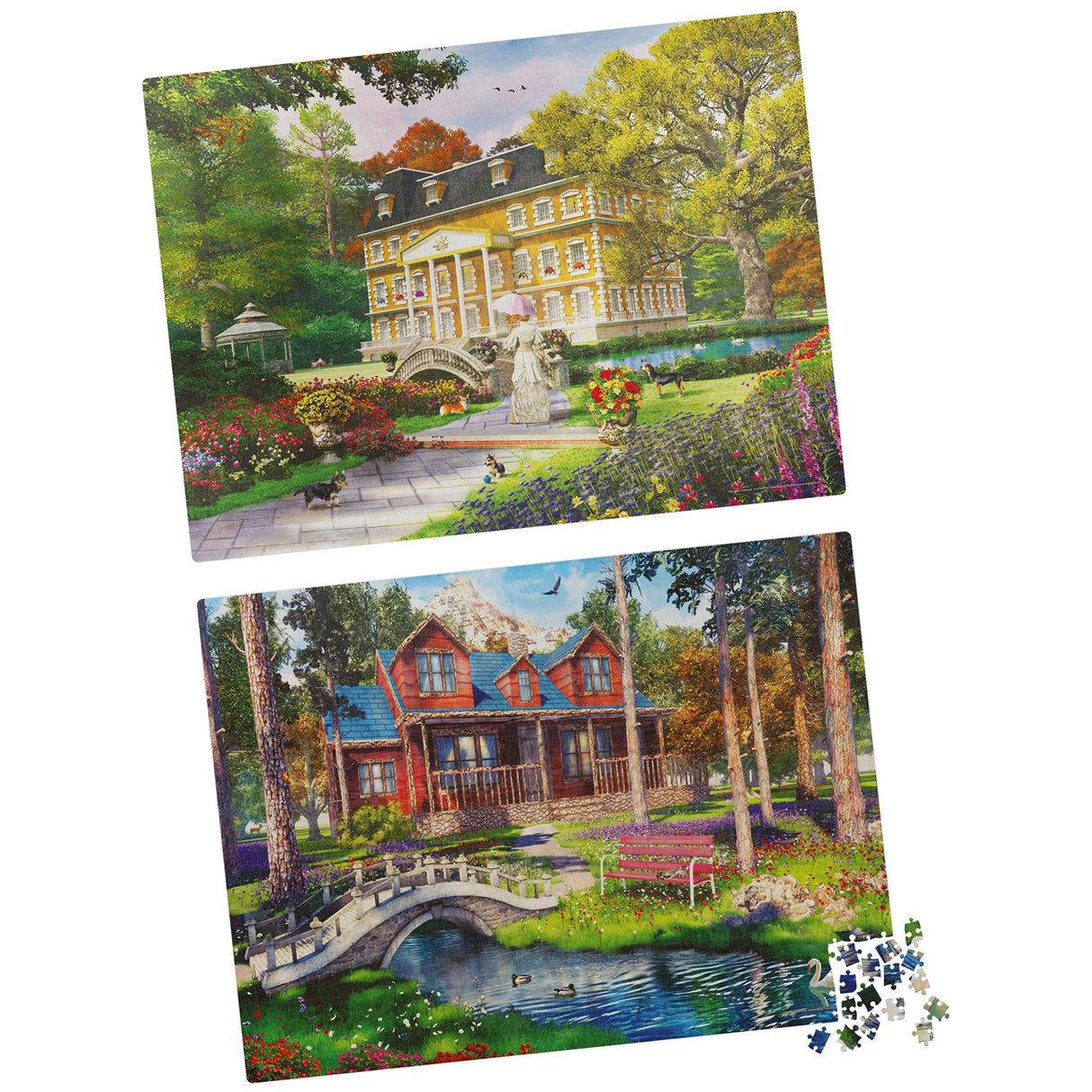 2-Pack of 1000-Piece Jigsaw Puzzles, Pine Cabin & Summer Estate | Puzzles for Adults and Kids Ages 8+, Amazon Exclusive Spin Master Games