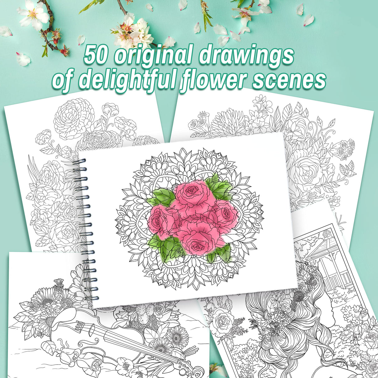 ColorIt Colorful Flowers Volume 2 Wildflowers, Gardens, and Bouquets Adult Coloring Book, 50 Original Designs, Thick Paper, Spiral Binding, USA Printed, Lay Flat Hardback Book Covers, Blotter Paper ColorIt
