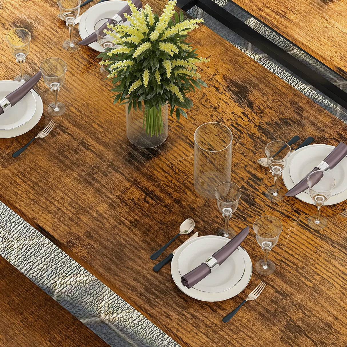 LinkRomat Dining Room Table Set with 2 Benches, Farmhouse Dining Table Set for 4-6, Wood Breakfast Table Set Dinner Table Set Kitchen Table and Chairs for Breakfast Nook Small Spaces, Brown LinkRomat