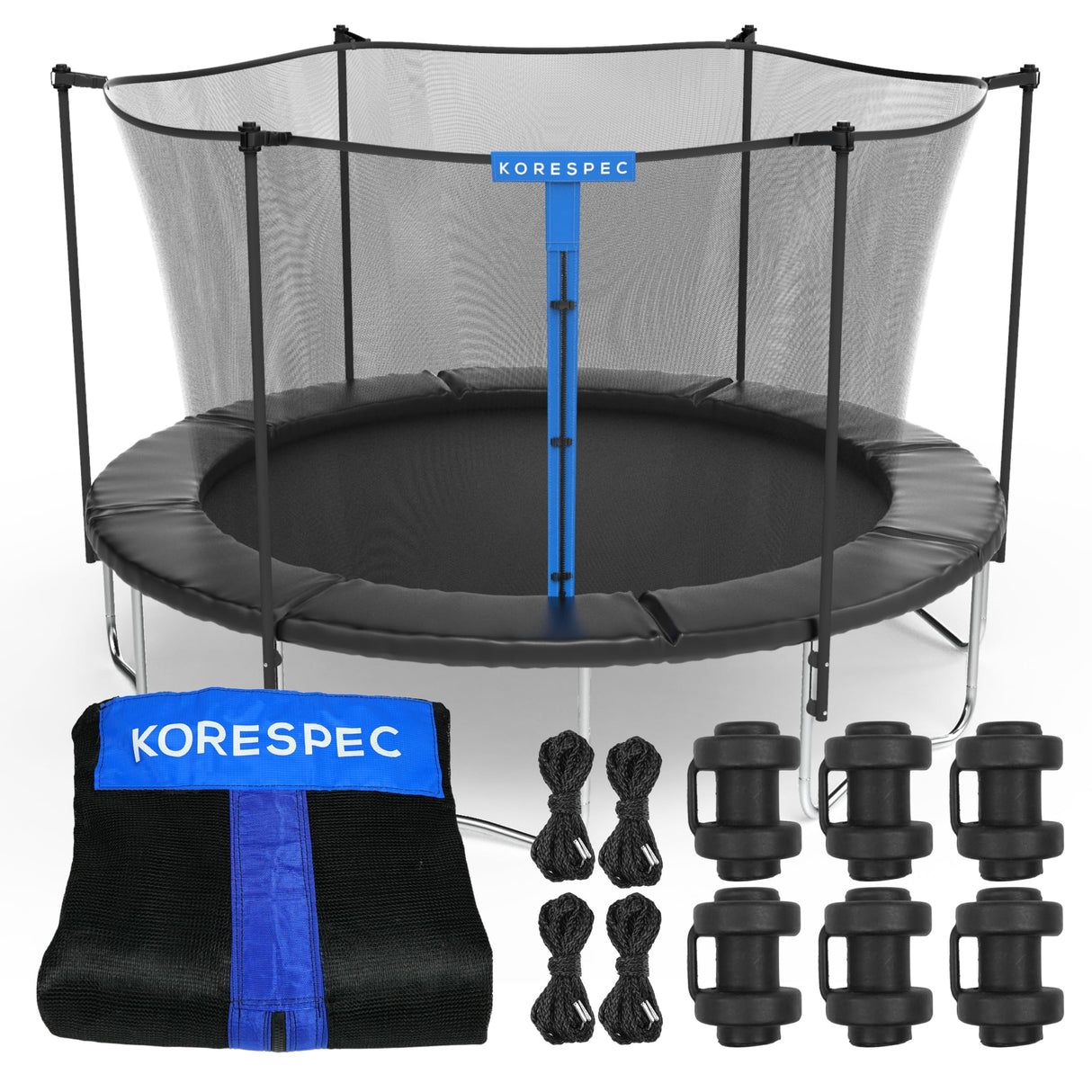 KORESPEC 14 FT Trampoline Net Replacement with 6 Pole Caps and 4 Strings, Safety Enclosure Net, Premium Breathable UV Weather Resistant Mesh, Parts Fit Outdoor Round Frame with 6 Straight Poles KORESPEC
