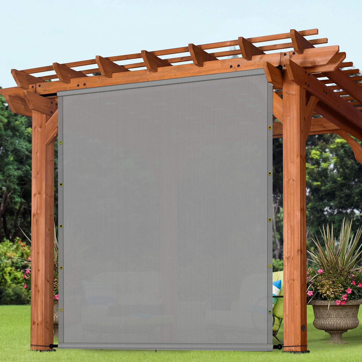 Patio 9' x 20' Pergola Canopy Replacement Shade Cover Universal Outdoor Sun Shade Cloth with Weighted Rods, Shade Screen for Gazebo Deck Porch Balcony, Light Gray Patio