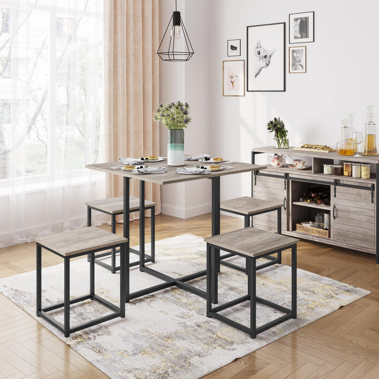 Yaheetech Dining Table Set for 4 Industrial Kitchen Table with 4 Chairs, Space-Saving Design for Apartment, Small Space, Breakfast Nook, Gray Yaheetech