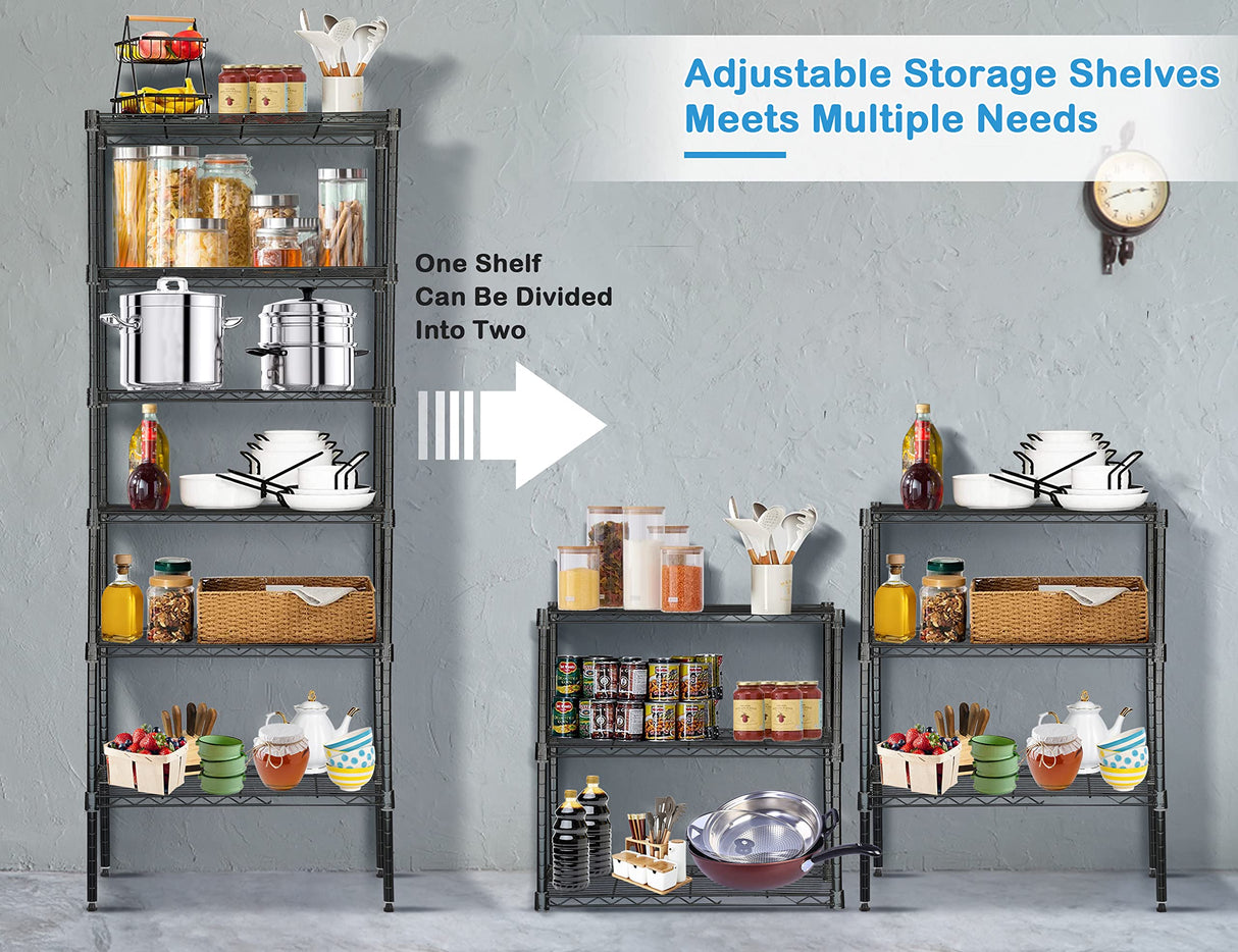 6-Tier Metal Wire Shelving Unit Snack Shelf Height Adjustable Storage Rack NSF Certified Storage Shelves 900 Lbs Capacity Standing Utility Shelf for Laundry Kitchen Pantry Garage Organization Capacmkseh