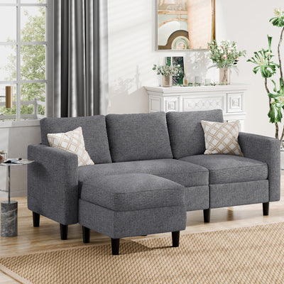 JAMFLY Sectional Sofa Couch Convertible L Shaped Sofas with Ottoman Small Sectional Couches for Living Room, 3 Seater Couch for Small Spaces, Dark Grey