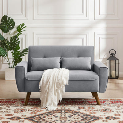 Portaforta 48" Small Loveseat Sofa, Mid Century Modern Love Seat Couch, 2 Seat Tufted Couches with Throw Pillows for Living Room, Apartment, Bedroom and Small Spaces, Light Grey
