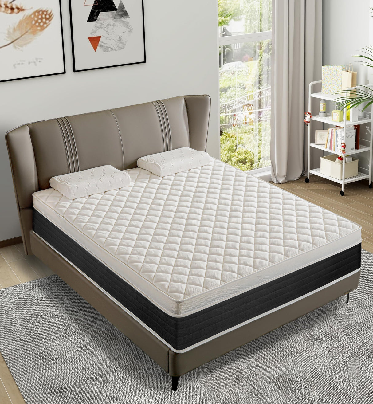 elitspace Full Mattresses,Hybrid 12 Inch Full Mattress,Memory Foam Mattress in a Box,Individually Pocket Spring for Pain Relief,Full Size Black&White Mattress,Pressure Relief. elitspace